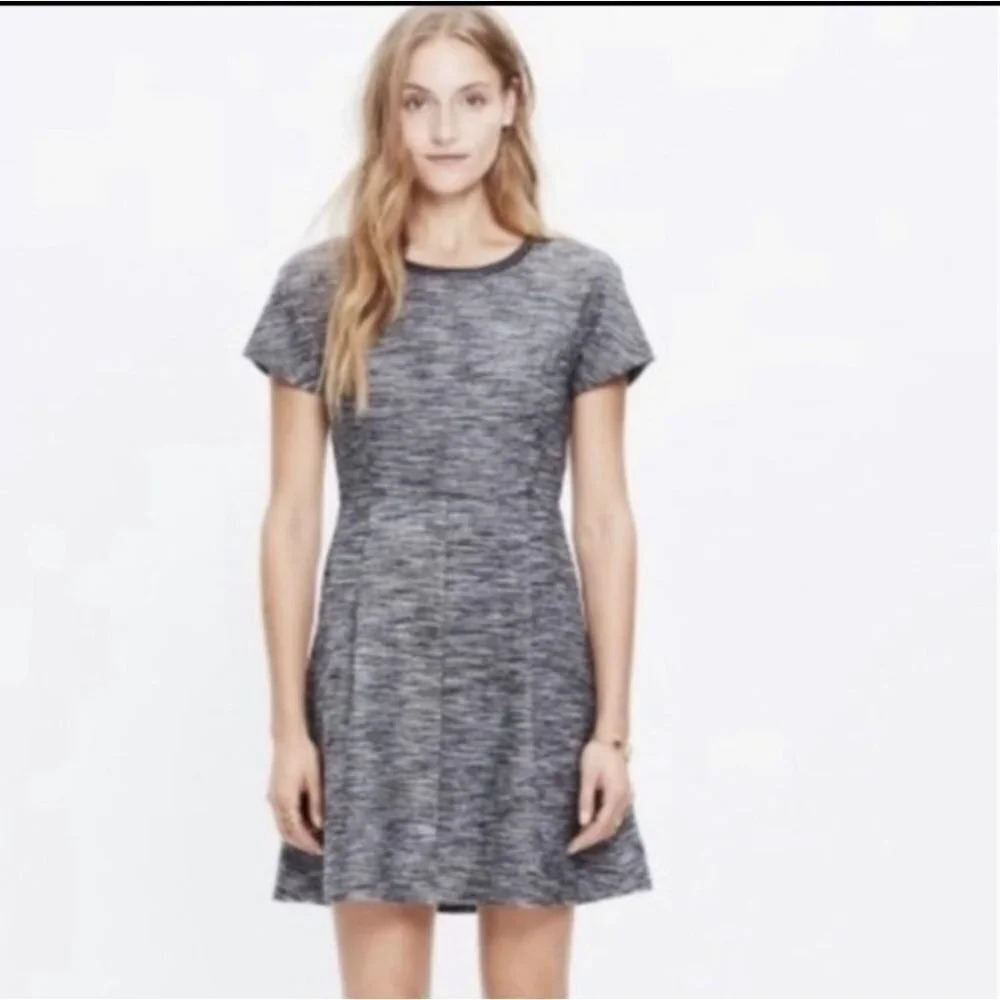 Madewell Tweed Skater Dress with Leather trim Size 2